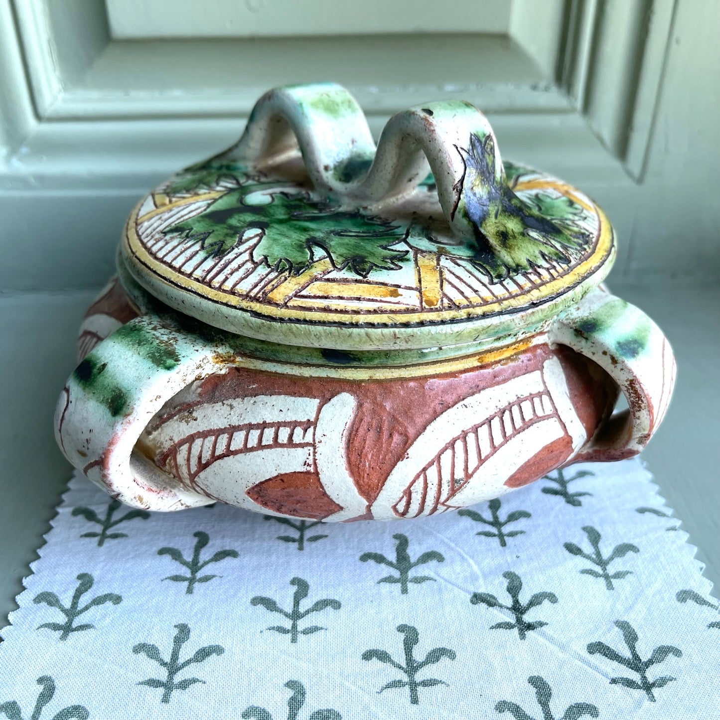 Italian Sgraffito Terracotta Covered Dish