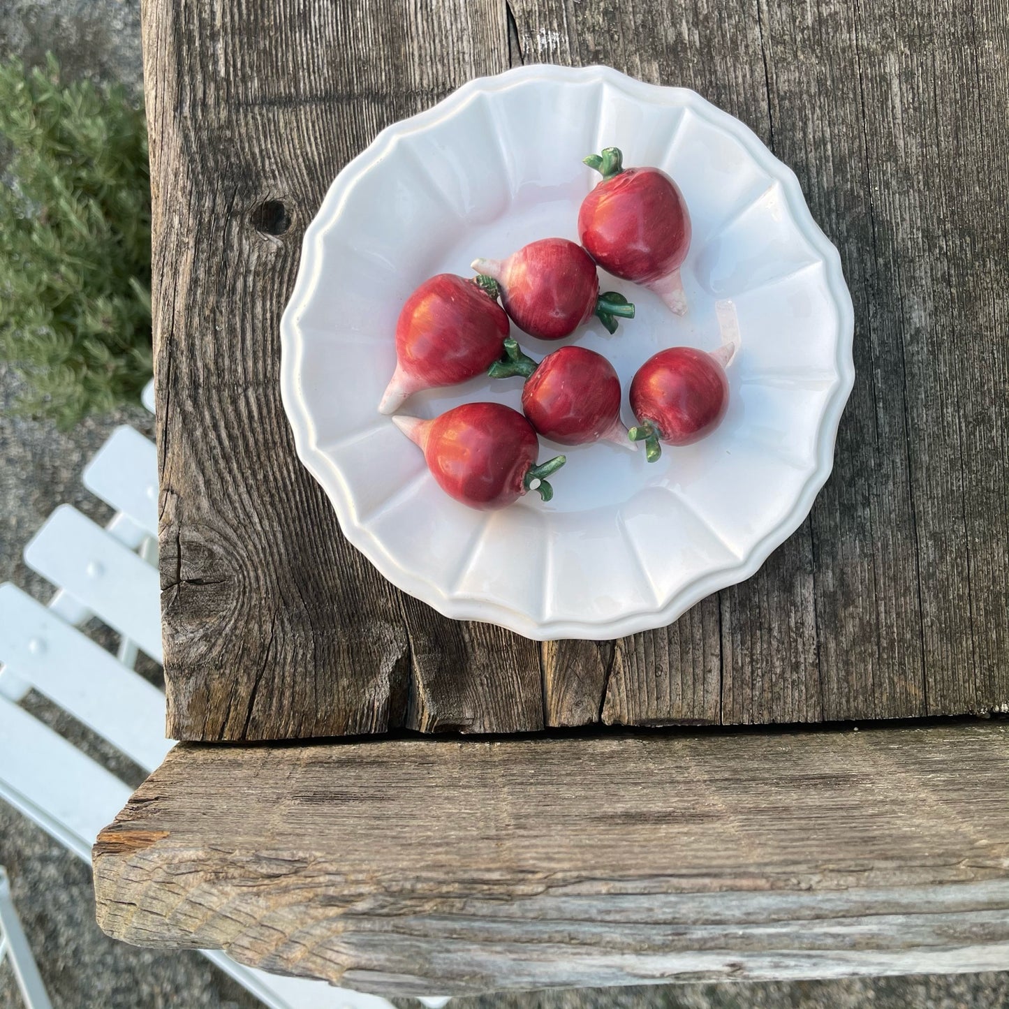 Porcelain Radishes on a Fluted Dish