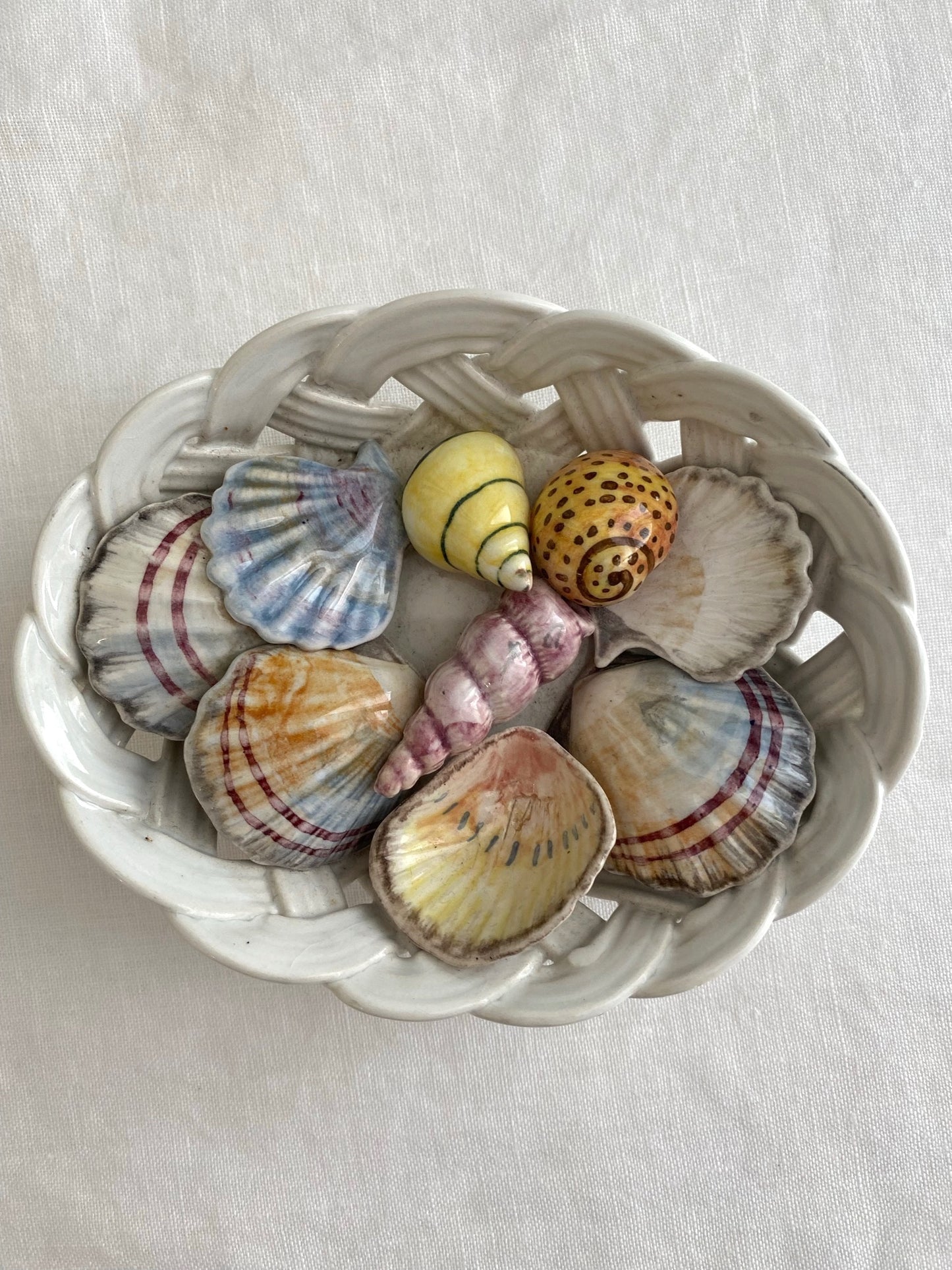 Porcelain Basket with Handpainted Shells