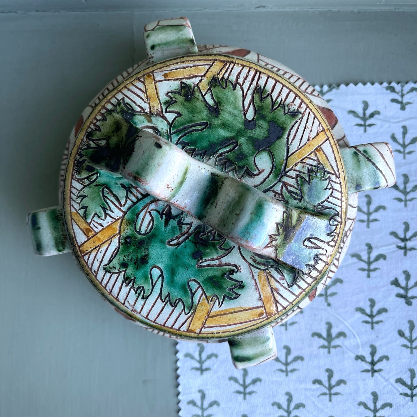 Italian Sgraffito Terracotta Covered Dish