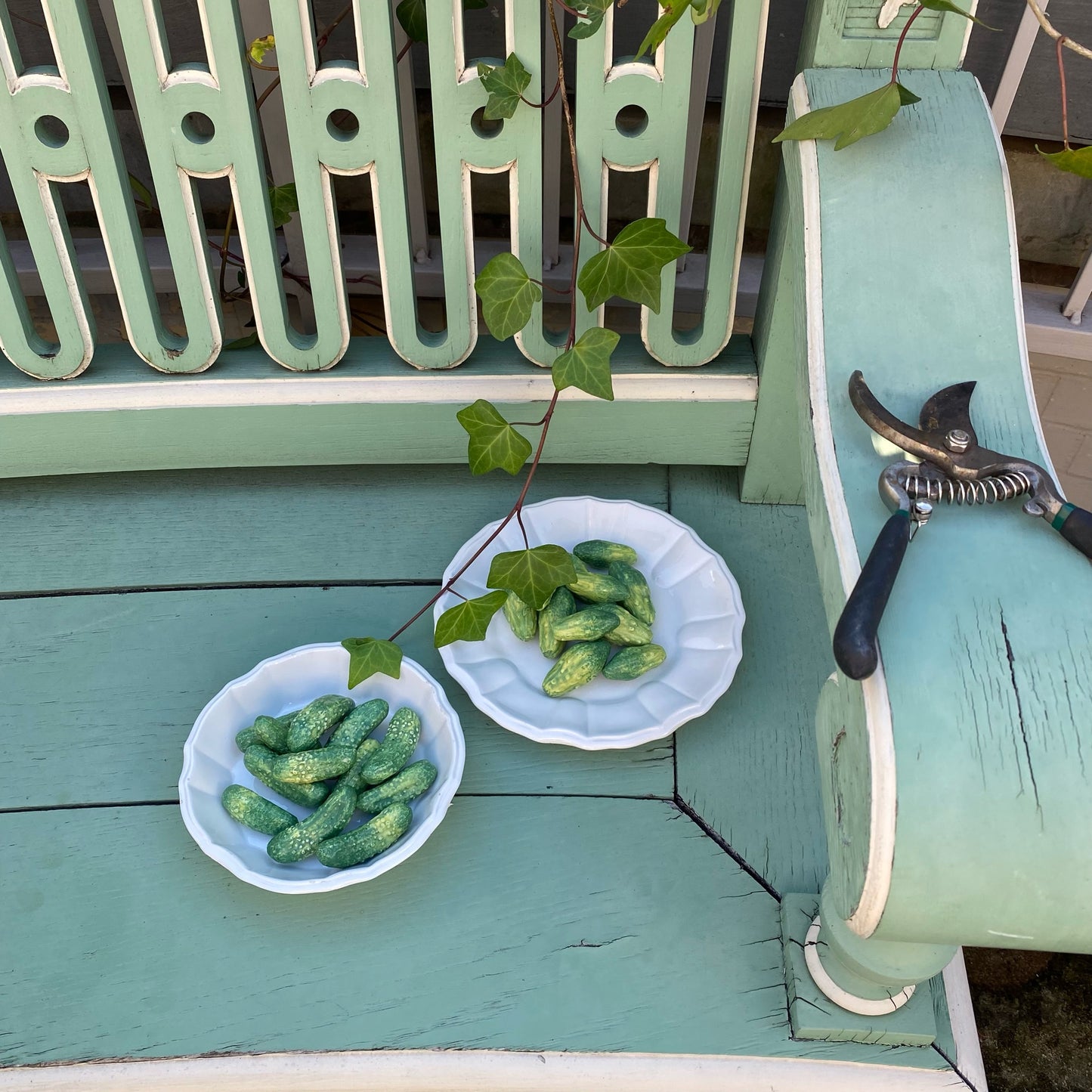 Porcelain Pickling Cucumbers in a Fluted Dish