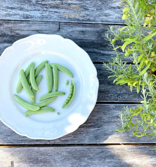 Porcelain Sugar Snap Peas on a Fluted Dish